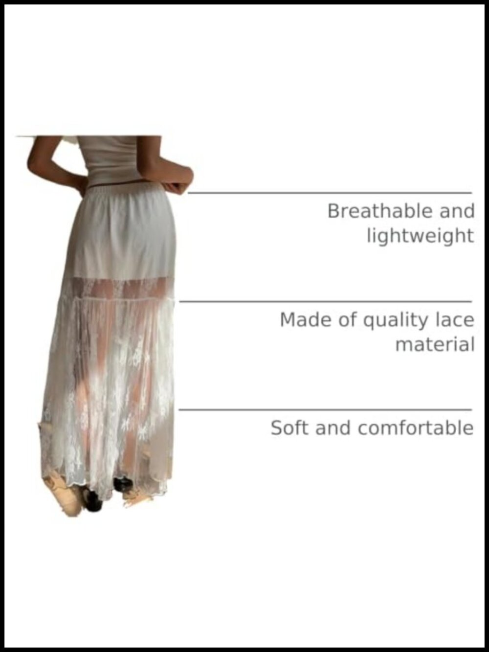 Women's Lace Maxi Skirt High Waisted A-Line Ruffle Flowy Y2K Renaissance Fairy - Picture 3 of 6